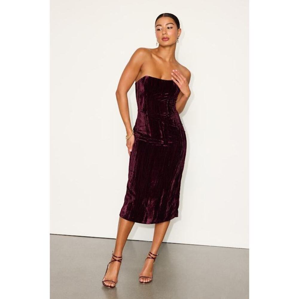 Lulus Elenita Dark Plum Velvet Strapless Midi Dress Purple - Size M